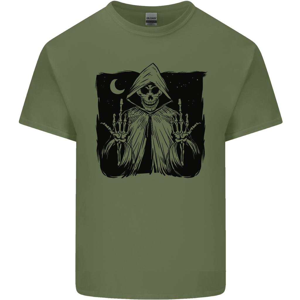 Grim Reaper Finger Flip Skull Biker Funny Unisexs Light Cotton TShirt