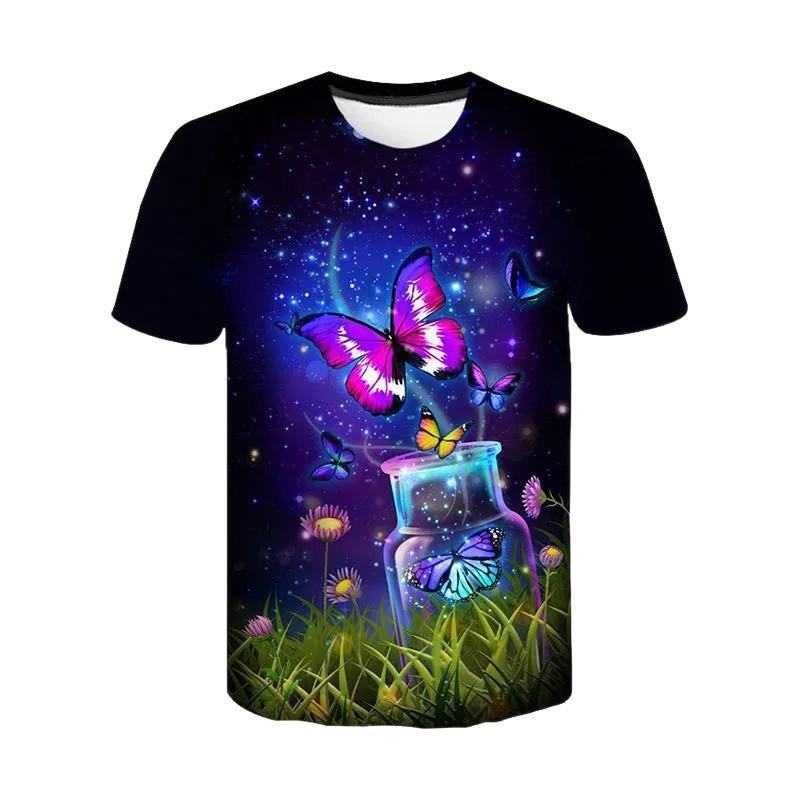 Butterfly Insect 3D Printed Kids Short Sleeve T‑Shirt Loose Summer Top For Boys Girls Daily Outdoor Play Casual Home Wear