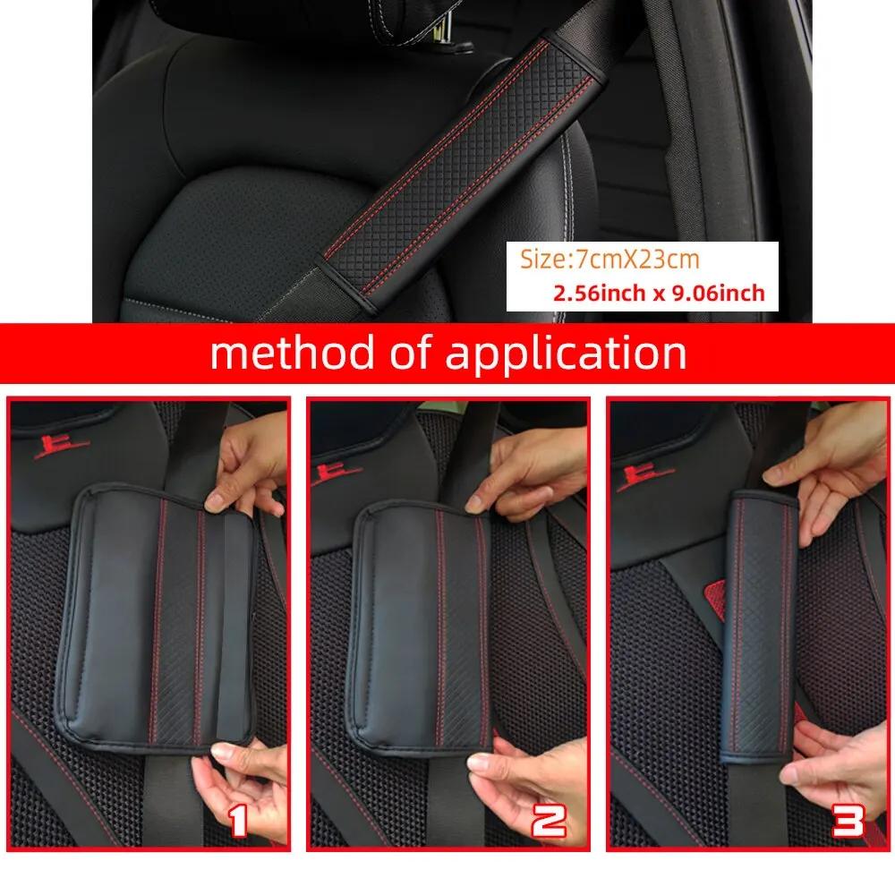 1PCS PU Leather Embossed Car Seat Belt Shoulder Cover Decompression Comfort Car Accessories Safety Belt Protective Cover1PCS PU