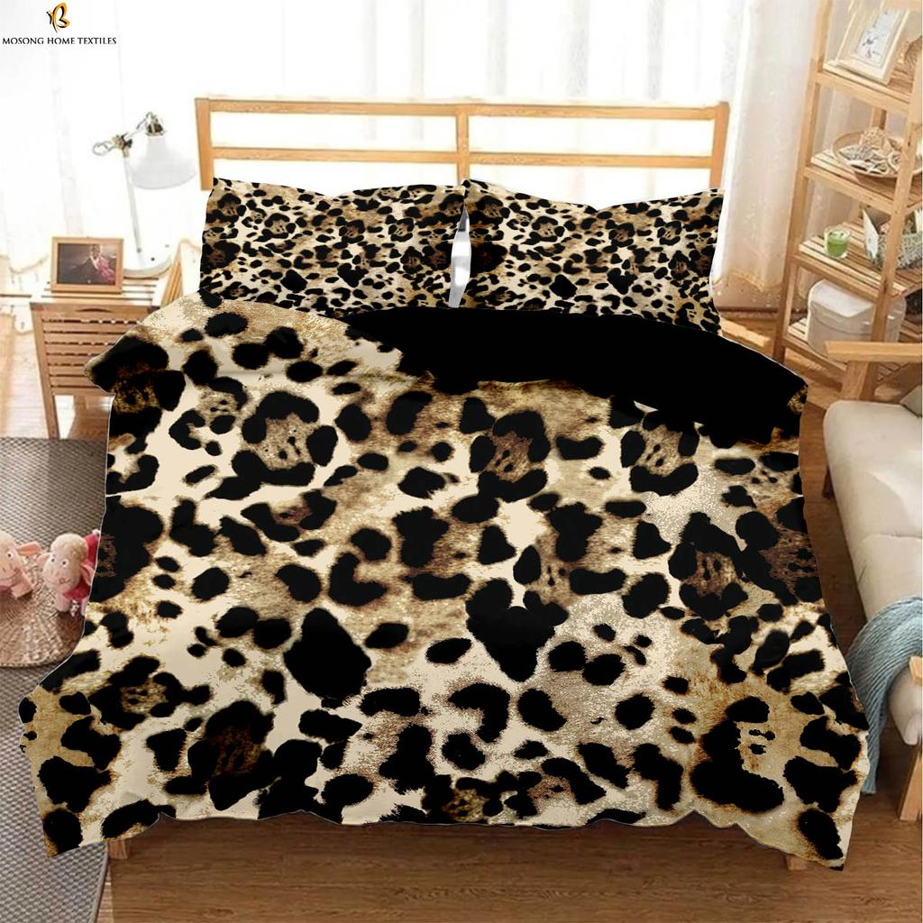Black And White Zebra And Leopard Animal Fur 3d Printing Quilt Cover Bedding Set Quilt Cover Pillowcase Three-Piece Set