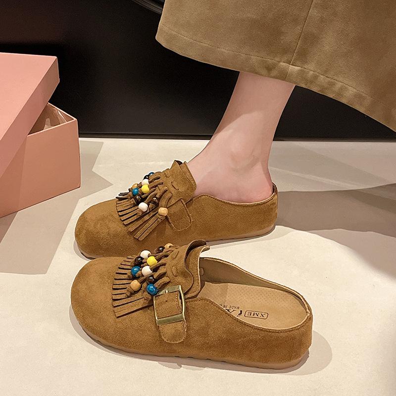 French Retro Baotou Half Slippers Women's 2025 Summer and Autumn New Models Wear a Pedal of Boken Shoes Platform Kangaroo Shoes