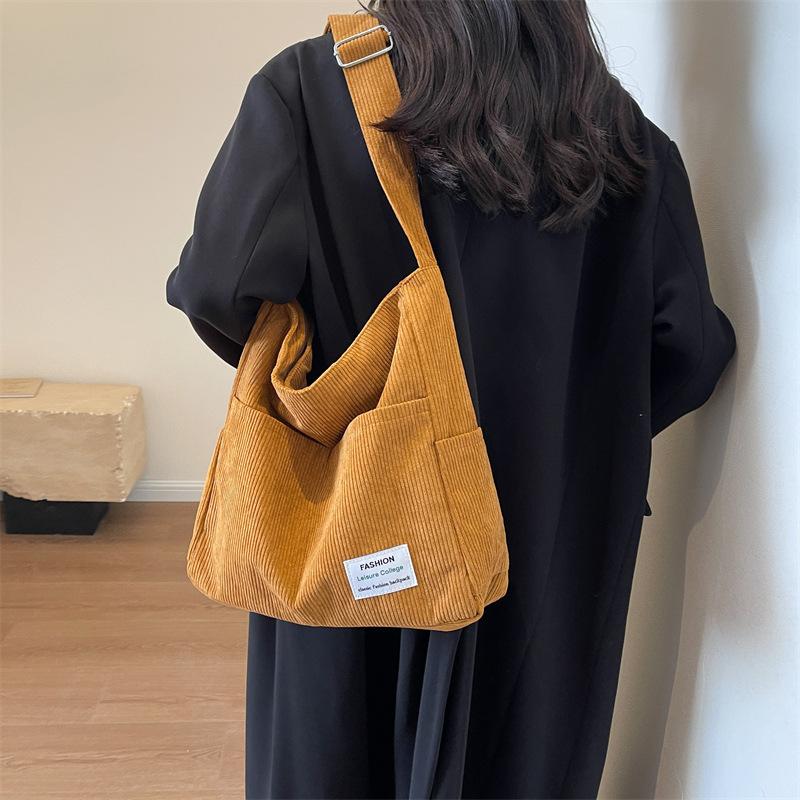 Corduroy Women's Solid Color Top Handle Shoulder Bag Women Trend Aesthetic Luxury Large Capacity Shopper Crossbody Bag CLE