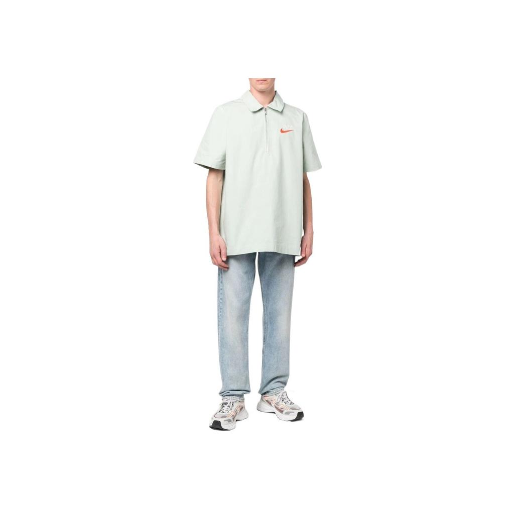Nike Embroidered Logo Half-Zip Short-Sleeve Polo Shirt Men Tops Mint-Green DM5283-017