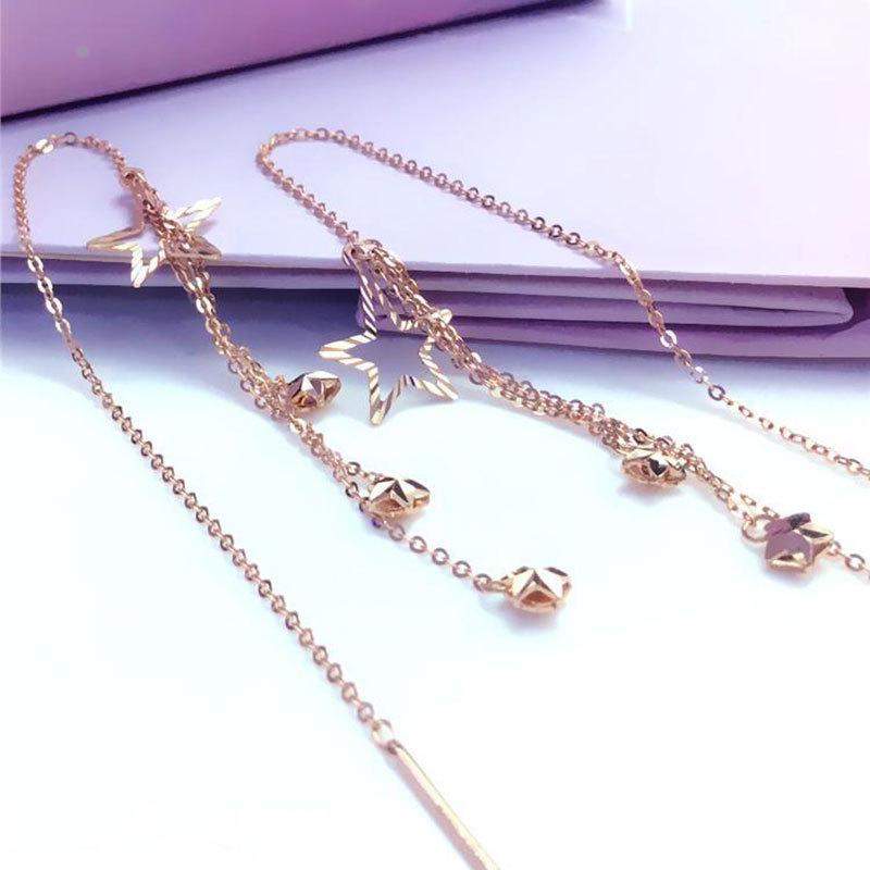 

Exquisite Russian 585 Purple Gold Star Fringed Ear Line Plated Rose Gold Color Gold Exquisite Versatile Fashion Earrings