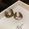 Retro Coffee Leopard Print Silver Needle Stud Earrings - Stylish High-End Design