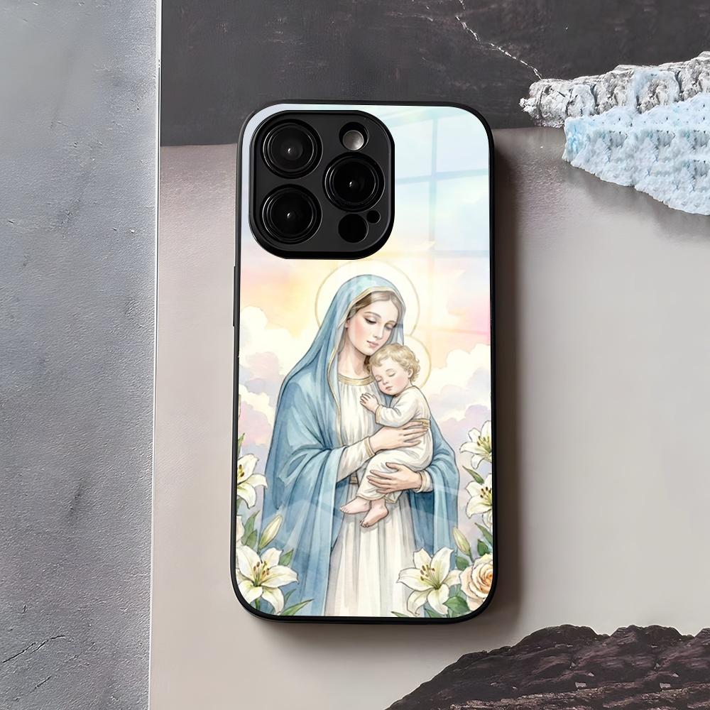 Jungfrau Maria Jungfrau von Guadalupe Handyhülle Für IPhone 17 Air 16 E Pro Max 15 14 13 Mini 12 Pro 11 Max Plus Schwarzes Glas Cover