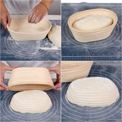 Natural Rattan Fermentation Basket with Dough Scraper (Oval, 25x15x8cm)