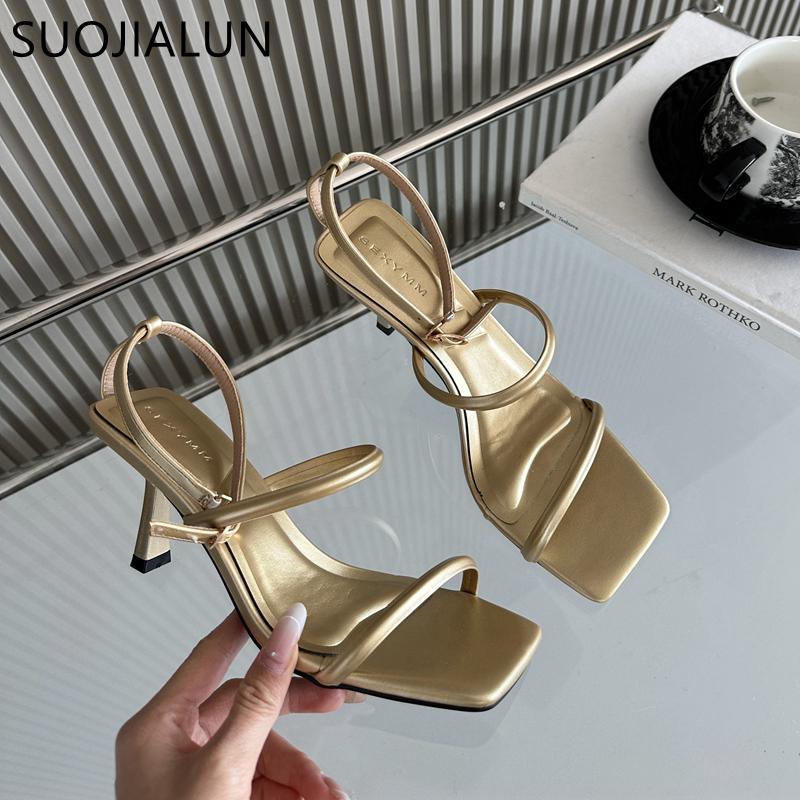 Fashion SUOJIALUN 2025 Summer New Brand Women Sandal Fashion Narrow Band Ladies Elegant Gladiator Shoes Thin High Heel Dress Pumps