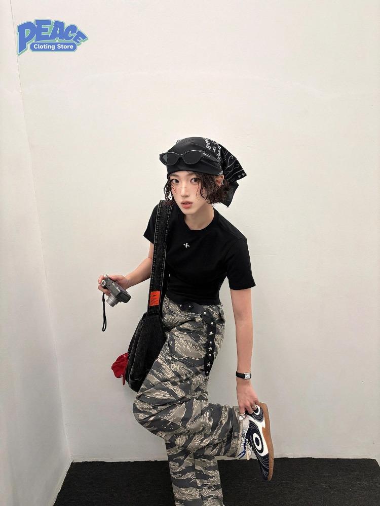 Punk Style Cross Slimming Shirt for Woman Hot Girl Short T-shirt Summer Fashion Casual Comfy Short Sleeve Top 2000s Clothes Y2k