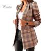 Winter Coat Women Autumn Blazer Lapel Cardigan Long Sleeves Double-breasted Slim Fit Lady Warm Casual Thick Plaid Print for Work