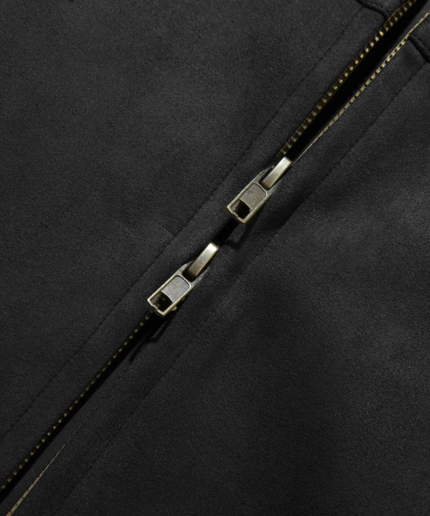 Trillion Leather Patch Suede Work Zip-Up Hoodie_Black