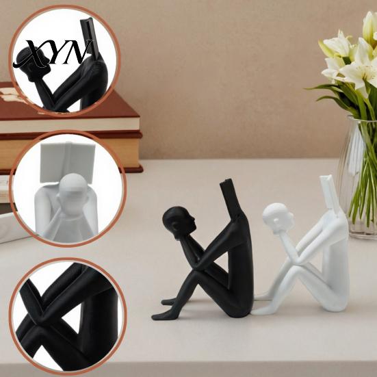 Nordic Style Decoration 3D Printed Reading Man Statue, Abstract Book Head Sculpture, Desktop Phone Stand Creative Desk Decor, Holder for Home