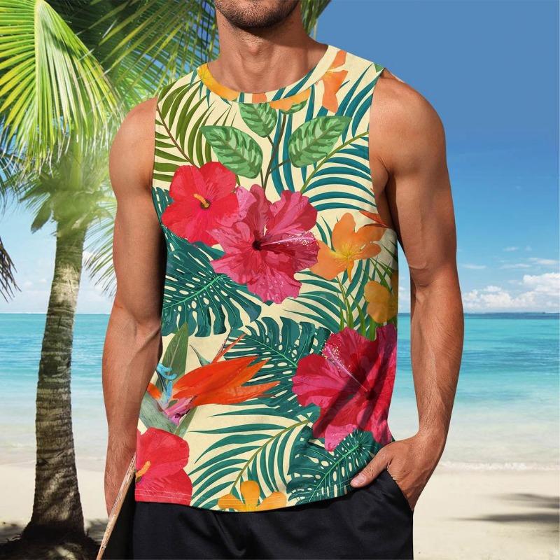 Mens Summer Surf Beach Tank Top Large Size Casual Breathable Sleeveless Top Loose Print Tank Top Man Shirt