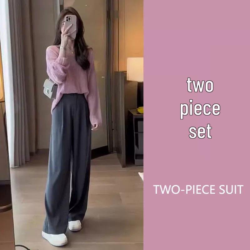 

2025 Антивозрастной трикотажный топ и брюки палаццо, комплект-двойка для весны/лета Other