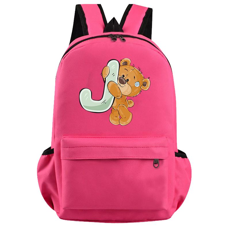 Schöner kleiner Bär-Rucksack mit 26 englischen Buchstaben, Teenager-Schultasche für Mädchen, Jungen, Rucksack mit großer Kapazität, Büchertasche für Kindergeschenke