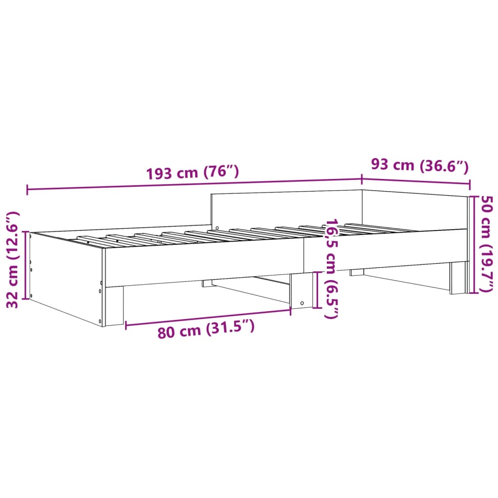 Bed Frame without Mattress Sonoma Oak 90 x 190 cm Engineered Wood