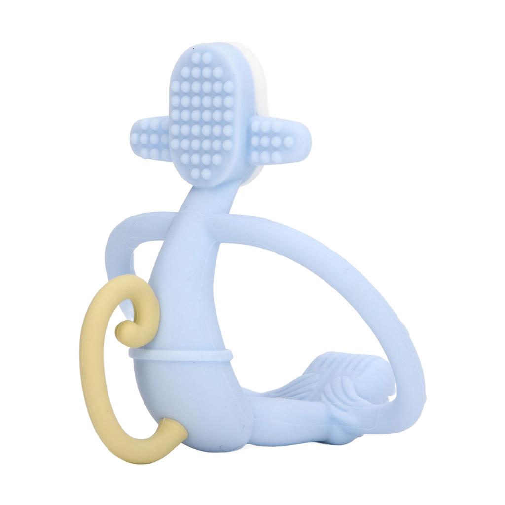 Baby Teething Toy Chewing Teether Monkey Shape Food Grade Silicone Set Kit for Infant Blue