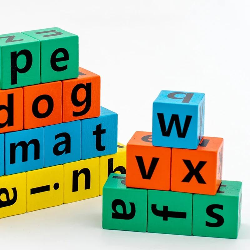 Dětská dřevěná montessori písmena blok kognitivní párování puzzle učení se slovem párování puzzle vzdělávání hračky bojová hra
