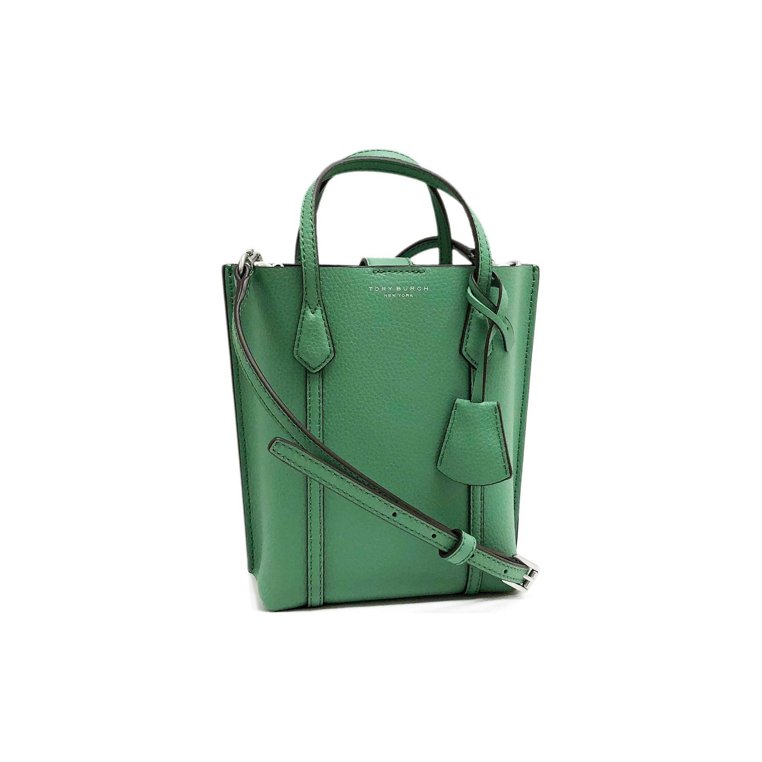 Tory Burch Women's Perry 18 Magnetic Closure Adjustable Detachable Shoulder Strap Embossed Leather Tote Bag Shopping Bag Crossbody Bag Handbag Mini 142616-349