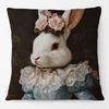 Vintage Easter Girl Cushion Cover Victorian Rabbit Bunny Portrait Print Decorative Pillow Case