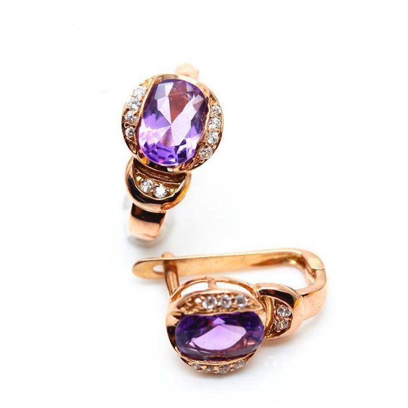 Purple Gold Inlaid Amethyst Plated Rose Gold Foreign Style Personality Hong Kong Style Temperament Ear Jewelry