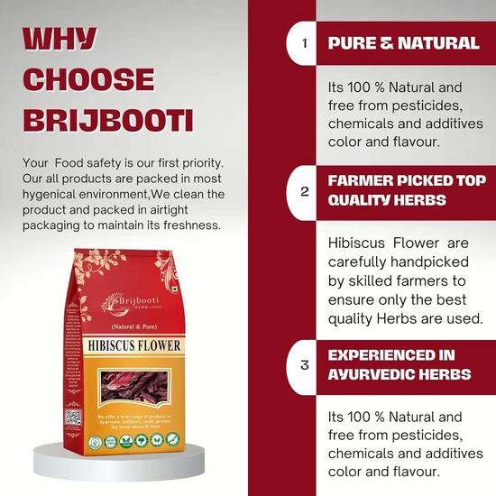 BrijBooti Hibiscus Flower - Herbal Tea- 800 Grams - Gudhal Phool - Hibiscus Dry Flower