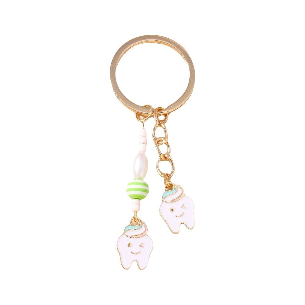 Pearl Accent Enamel Tooth Keychain Kawaii Design Key Ring Pendant Handbag Accessories