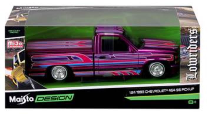 Minicar Maisto 1993 Chevrolet C1500 454 Pickup Truck Lowrider Purple Flare 1/24 [Used]