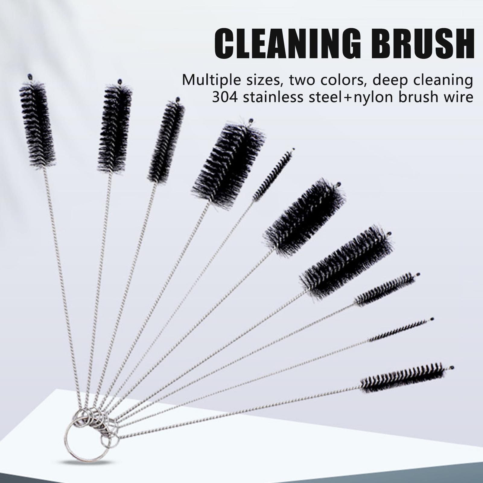 10Pcs Nylon Straw Brush Set For Baby Bottle Test Tube Cleaning Black