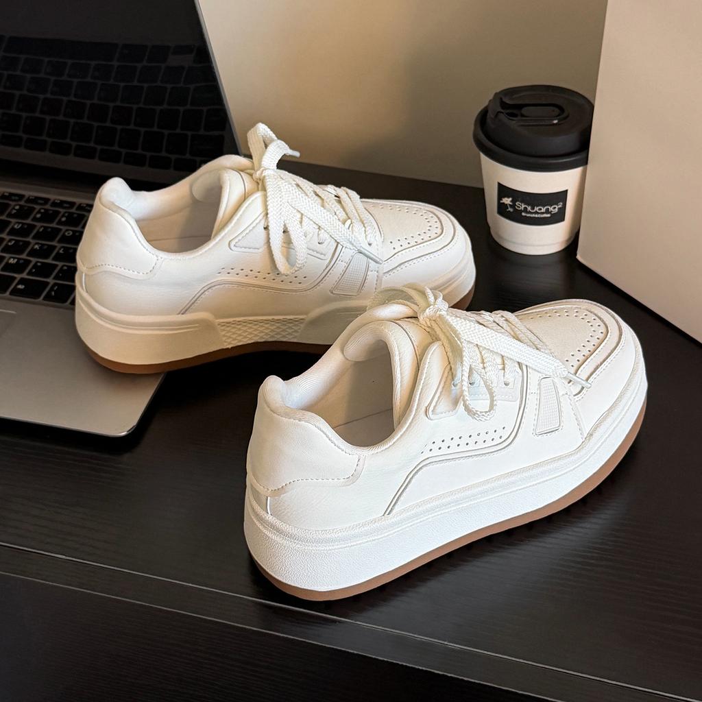 Leather thick-soled non-slip spring new simple thick-soled casual comfortable heightening sports shoes
