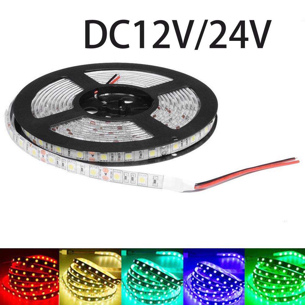 SMD 5050 RGB LED Strip Waterproof DC 12V 24V LED Light Strips 1m 5M 300LED 60LED/M RGB Flexible Neon Tape Luz Home Christmas Lig