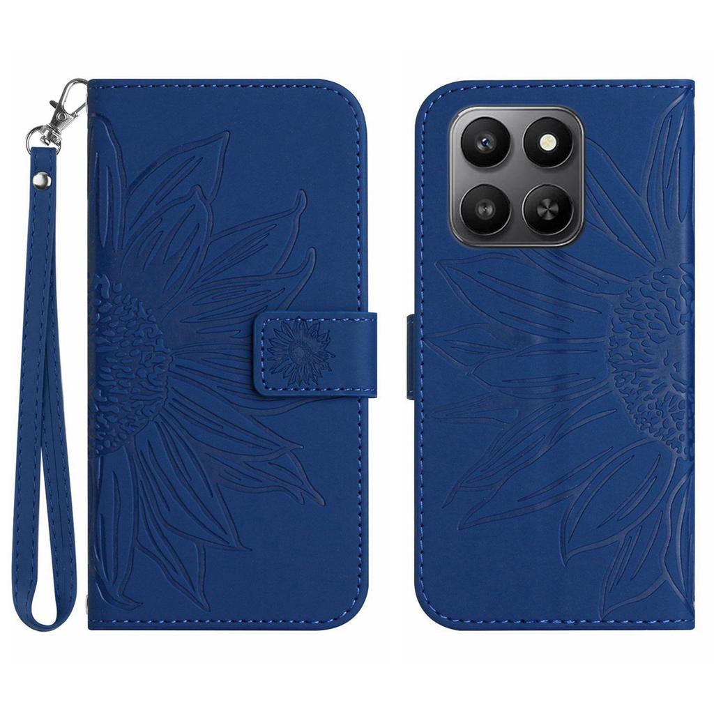 For Honor 400 Smart Case Sunflower Imprint Leather Wallet Phone Cover with Wrist Strap