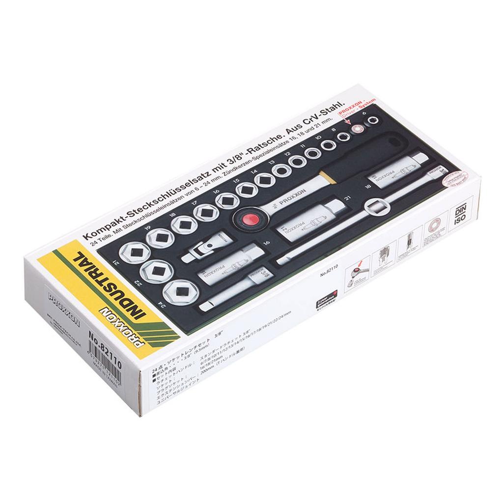 PROXXON Socket Wrench 24-Piece Set, 3/8" (No. 82110)