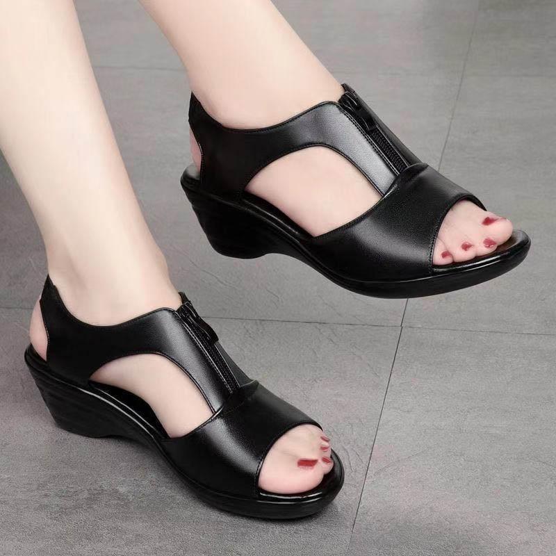 Summer New Women Fish Mouth Wedge Sandals Soft Sole Sandals Comfortable Mother Shoes