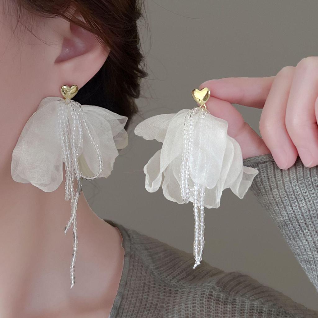 Chiffon Flower Pearl Stud Earrings: High-End 2025 Summer Style for Women