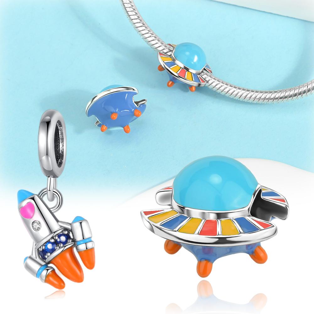 Charms Plata Plane Ufo Travel Gift Copper Plated For Charms Copper Plated Original Bracelet For Jewelry Making