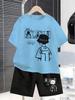 Boys Short Sleeve Suit Summer New Cartoon Style Teenager Back Print Children T-shirt Shorts Two Sets