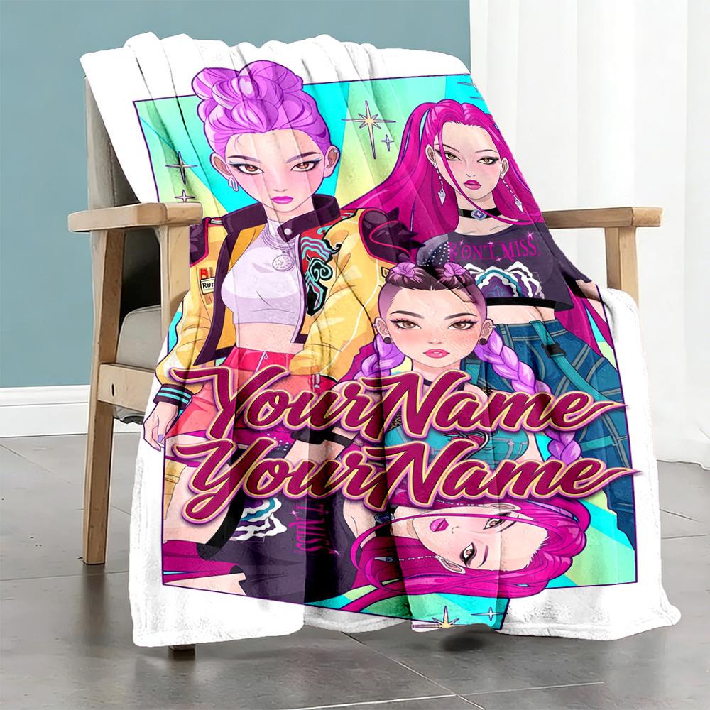 Demon Hunter Girls 8 Personalized Text Blanket Cozy Personalized Blanket Soft Warm Cozy Throw For Livingroom Seaside Bedding Couch