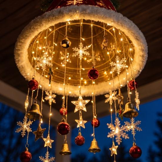 Indoor Living Room Ornaments Lighted Christmas Ceiling Hanging Decor, Pre-Lit Tree Bell Pendant with Big Decor Warm LED, Porch Doorway Holiday