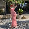 Red Plaid Dress Summer Women's New French High-end Sweet and Spicy Niche Design Small Flying Sleeve Long Skirt