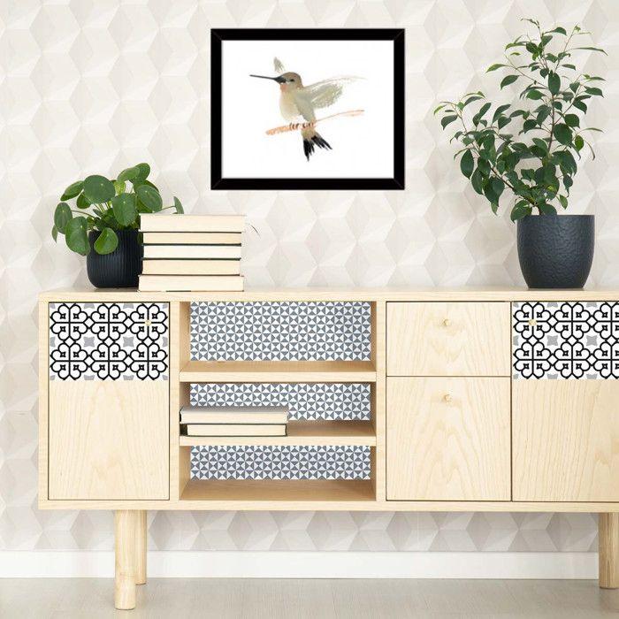 Stickers motif triangle illusion gris et blanc - Lot de 6 - 15 x 0,4 x 15 cm