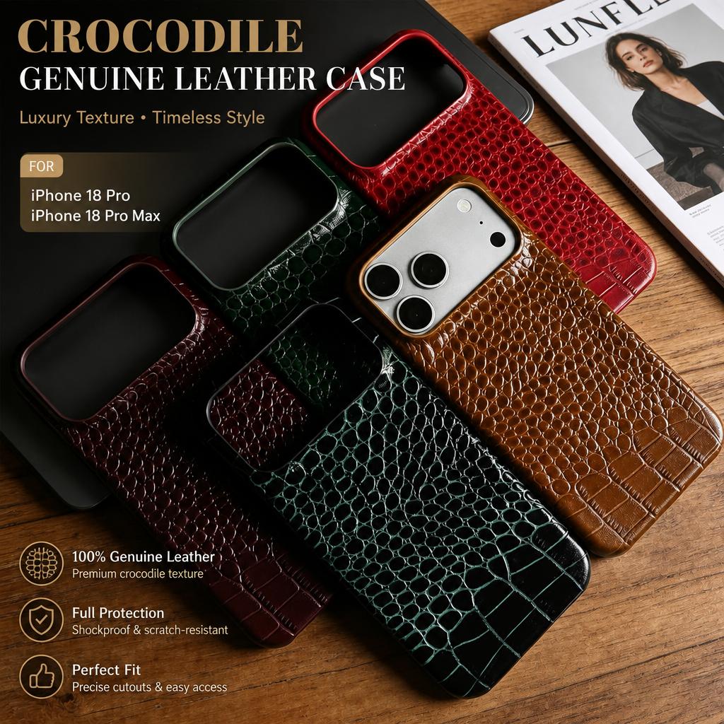 For IPhone 18 17 Pro Max Genuine Leather Crocodile Pattern Case with Magsafe Magnetic Luxury Cowhide Cover for IPhone 18 Pro Max
