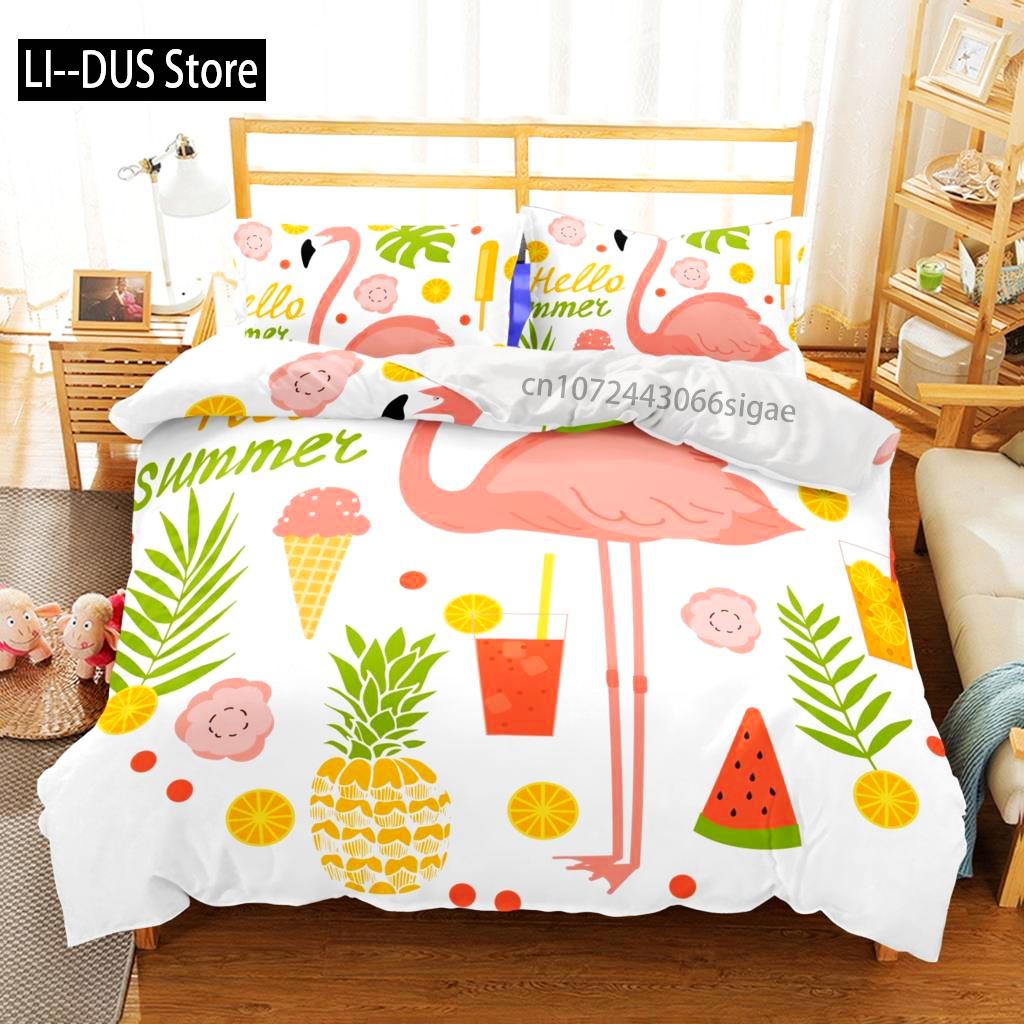 

Comforter Pink Flamingo Bedding Set Single Twin Full Queen King Size Flamingo Bed Set Aldult Kid Bedroom s 3D Anime 011 Comforter (quilt)-EU Single(135*200cm)3pcs