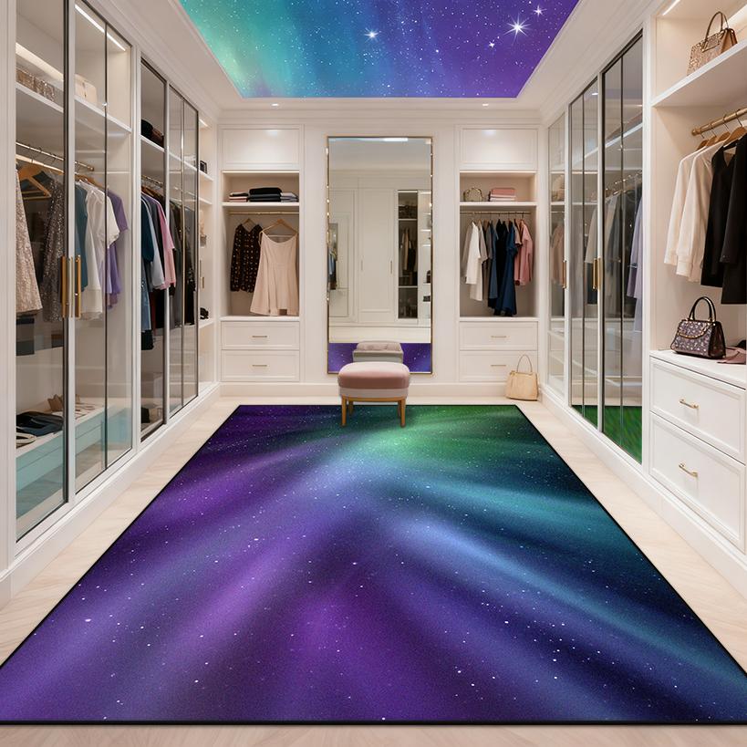 3D Aurora Design Bedroom Bedside Carpet Starry Sky Decoration Washable Living Room Rug Cloakroom Study Non-slip Tables Chair Mat