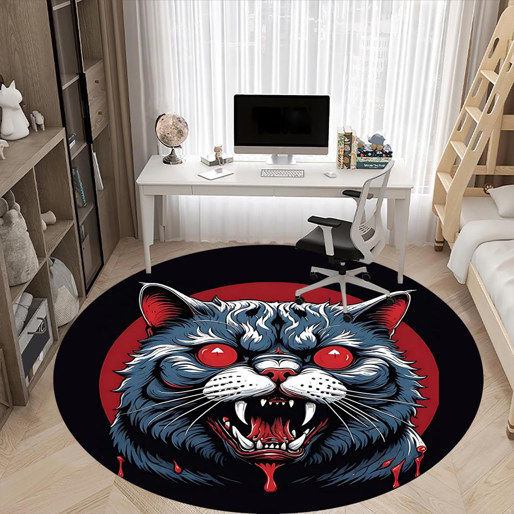 1pc Bloodthirsty Feline Office Round Area Rug, Under Office Chairs Bedroom Living Room Home Decor, Room Deco, Available In Various Sizes