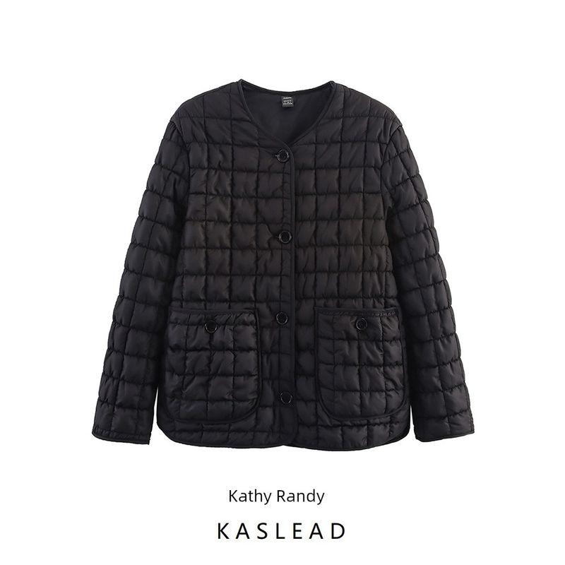 Kaslead New Women Clothes Western Style Fashion Short Texture Black Slim Stand Clouds Outerwear
