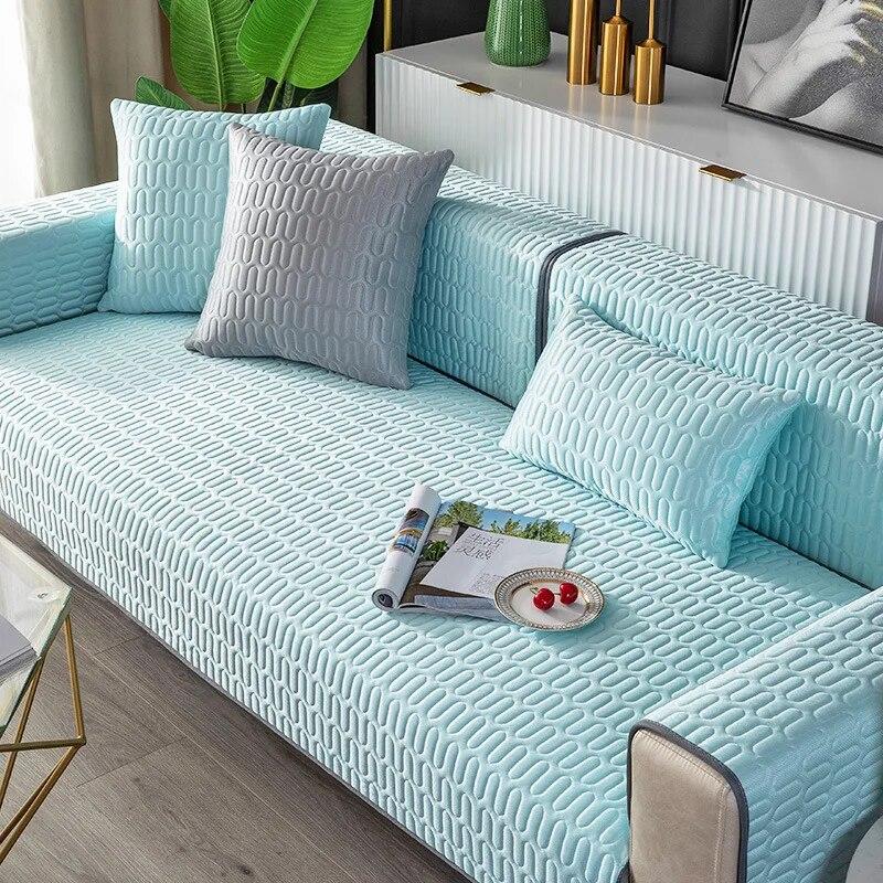 Solid Color Non-Slip Ice Silk Latex Sofa Cover Seat Cushion Living Room Couch Cover Armrest Towel L-shaped Corner Sofa Cover