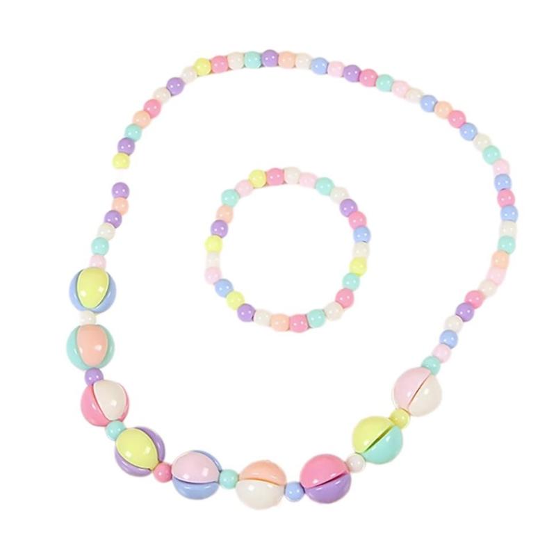 Candy Color Beads Necklace Bracelet Set Kids Jewelry Set Party Jewelry Plastic Texture Birthday Perfect for Kids Present