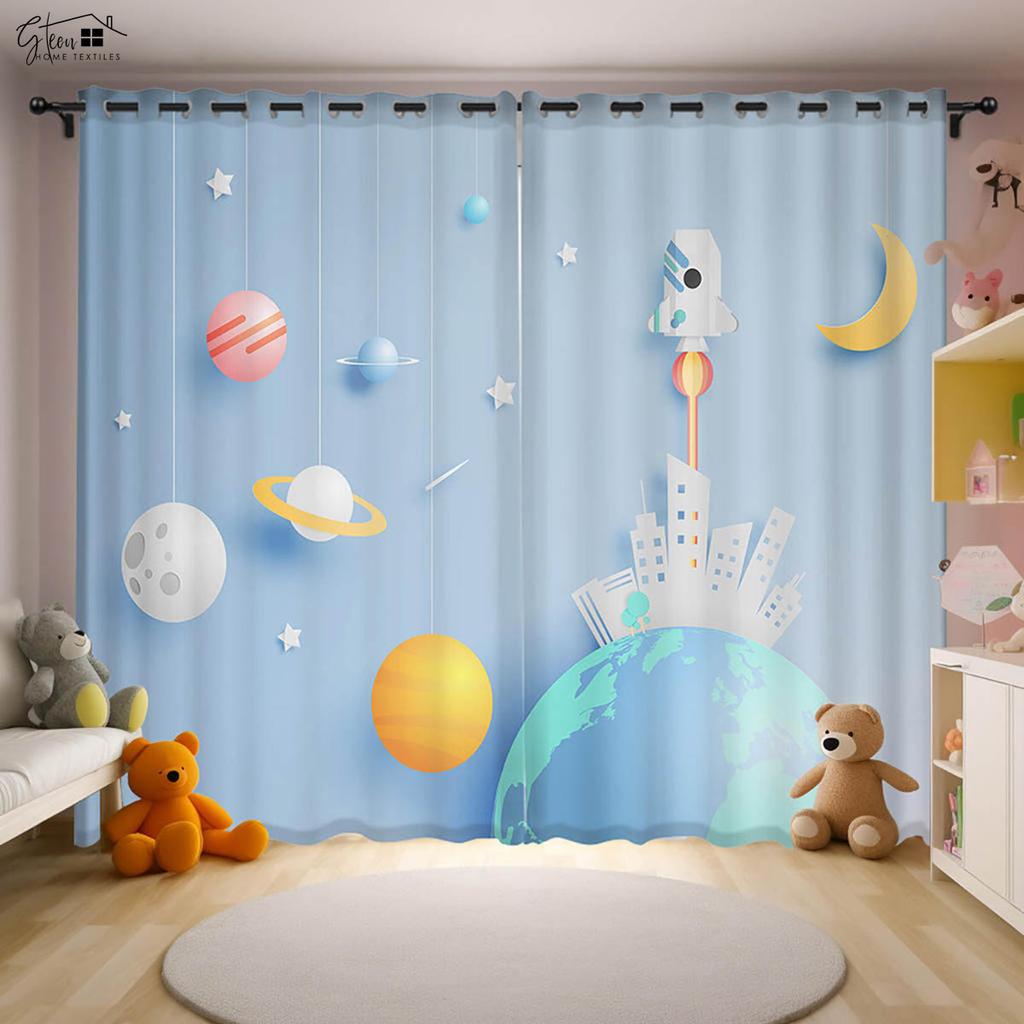Niedliche Cartoon Universum Sternenhimmel Astronauten Druck Vorhänge Kinderzimmer Dekorative Vorhänge Kioom Wohnzimmer Küchenvorhänge