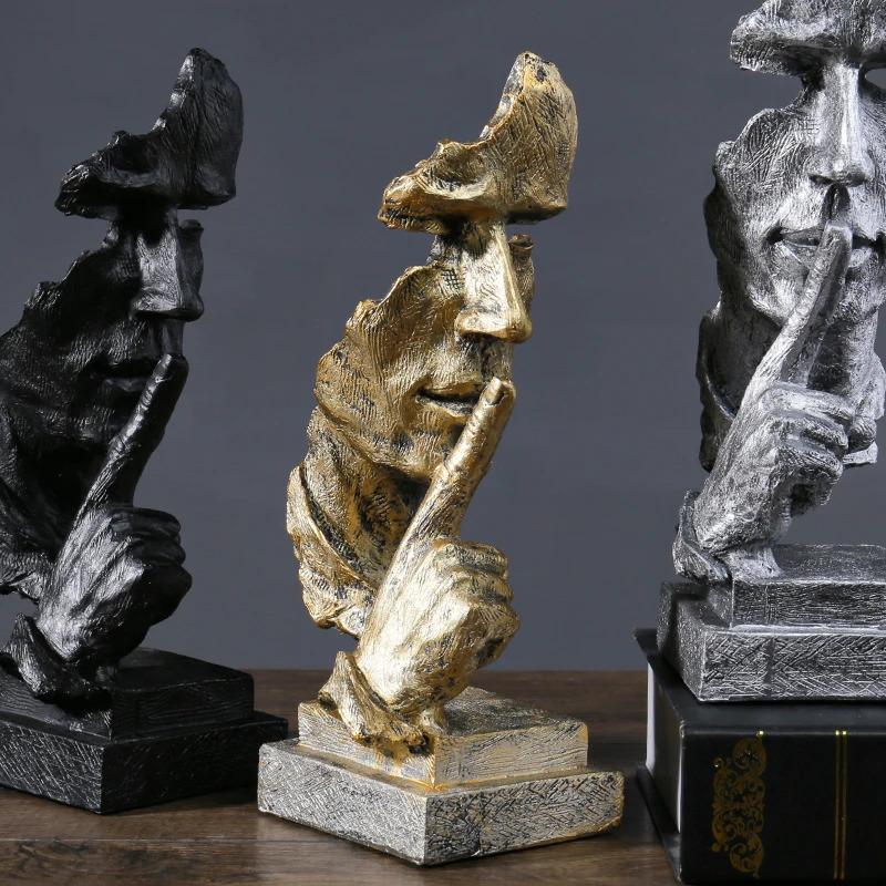 Silence Is Golden Resin Statue, Nordic Minimalist Sculpture, Creative Home Bedroom Living Room Office Desktop Decor Ornament